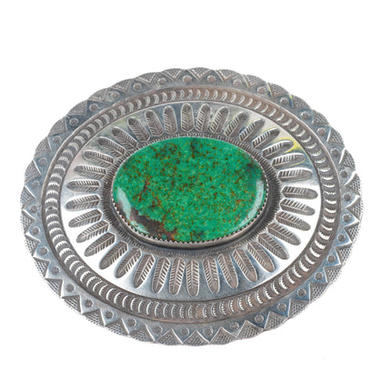 1.5" Herman Smith Navajo sterling silver green turquoise belt buckle