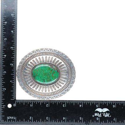 1.5" Herman Smith Navajo sterling silver green turquoise belt buckle