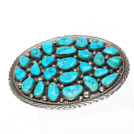 1.75" large Randy Hoskie Navajo sterling silver turquoise cluster belt buckle