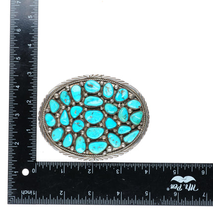 1.75" large Randy Hoskie Navajo sterling silver turquoise cluster belt buckle