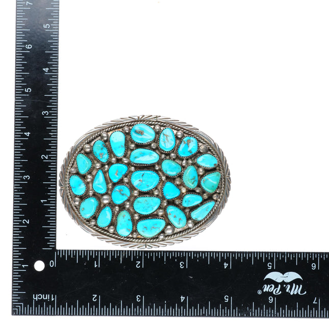 1.75" large Randy Hoskie Navajo sterling silver turquoise cluster belt buckle