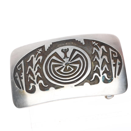 1.5" Jesse Josytewa Hopi corn/man in the maze sterling silver belt buckle