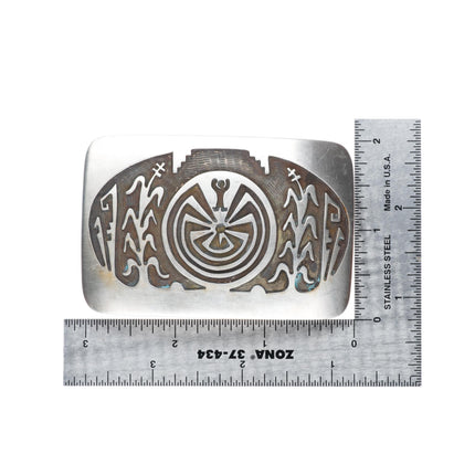 1.5" Jesse Josytewa Hopi corn/man in the maze sterling silver belt buckle