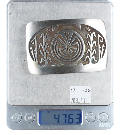 1.5" Jesse Josytewa Hopi corn/man in the maze sterling silver belt buckle