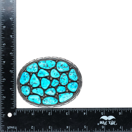 1.5" Heavy Howard Begay Navajo sterling silver turquoise cluster belt buckle