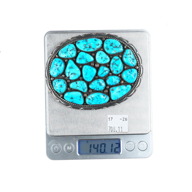 1.5" Heavy Howard Begay Navajo sterling silver turquoise cluster belt buckle