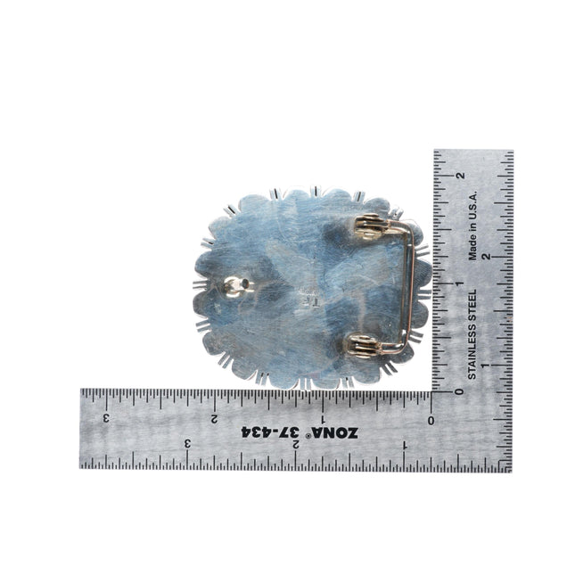 1" Navajo sterling silver white buffalo jasper belt buckle