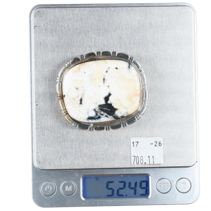1" Navajo sterling silver white buffalo jasper belt buckle