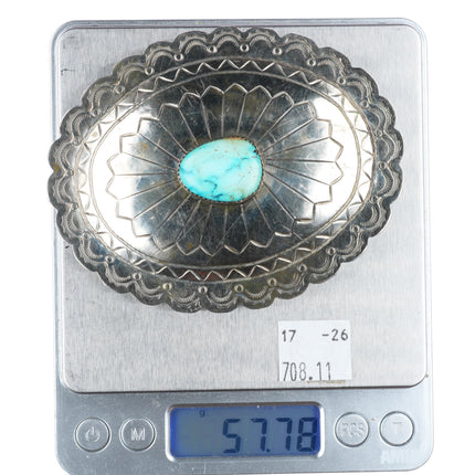 1.5" Herman Hoskie Navajo sterling silver turquoise belt buckle