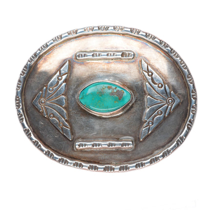 1.75" vintage Navajo sterling silver turquoise belt buckle