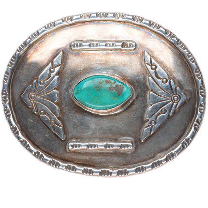 1.75" vintage Navajo sterling silver turquoise belt buckle
