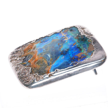 1.5" retro sterling silver boulder opal brutalist style artisan belt buckle