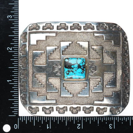 1.5" Jefferson Brown Navajo Heavy sterling silver turquoise belt buckle