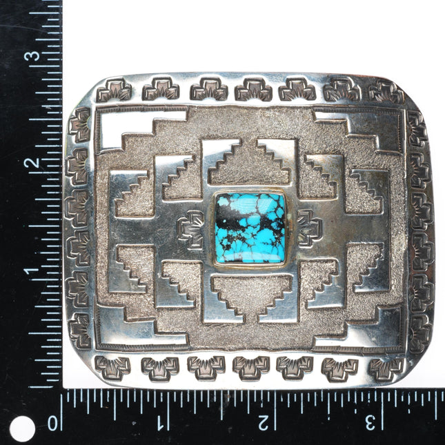 1.5" Jefferson Brown Navajo Heavy sterling silver turquoise belt buckle