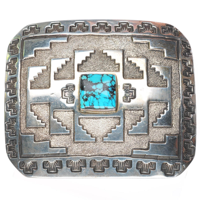 1.5" Jefferson Brown Navajo Heavy sterling silver turquoise belt buckle