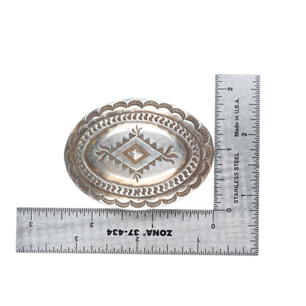 0.75" c1940-50's vintage Navajo deep stamped sterling silver belt buckle