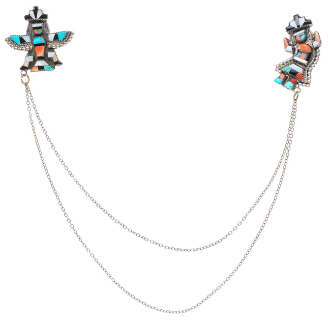 c1940-50's Zuni sterling silver rainbow man/Knifewing inlay pins/brooch