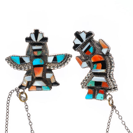 c1940-50's Zuni sterling silver rainbow man/Knifewing inlay pins/brooch
