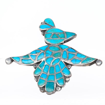 c1940-50's Zuni sterling silver Leekya inlay turquoise thunderbird pin/brooch
