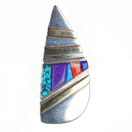 Vernon Begaye Navajo 14k gold/sterling silver cobblestone inlay pendant/pin