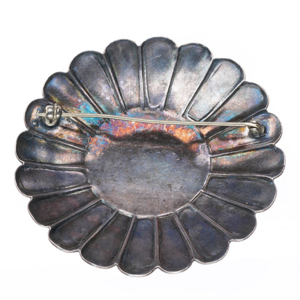 c1940-50's Navajo big sterling silver petrified wood feather stamped pin/brooch