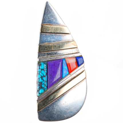 Vernon Begaye Navajo 14k gold/sterling silver cobblestone inlay pendant/pin