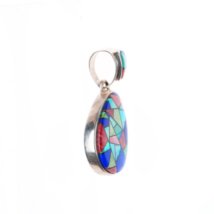Calvin Begay Navajo sterling silver intarsia inlay multi-stone pendant