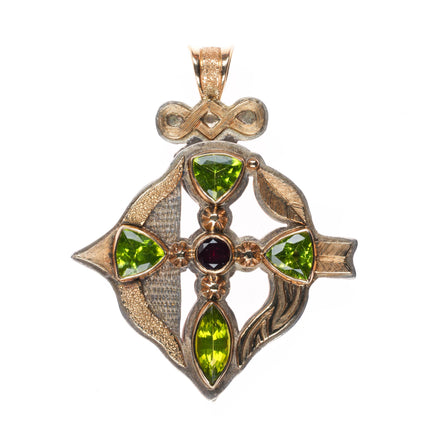 Kenneth Johnson Muscogee/Seminole 14k gold-sterling silver-peridot garnet pendant