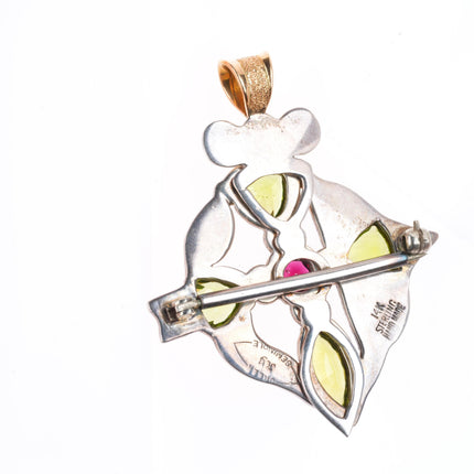 Kenneth Johnson Muscogee/Seminole 14k gold-sterling silver-peridot garnet pendant