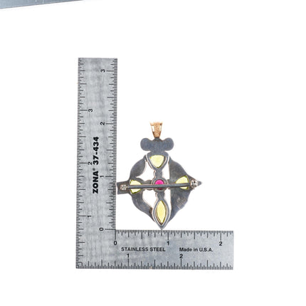 Kenneth Johnson Muscogee/Seminole 14k gold-sterling silver-peridot garnet pendant
