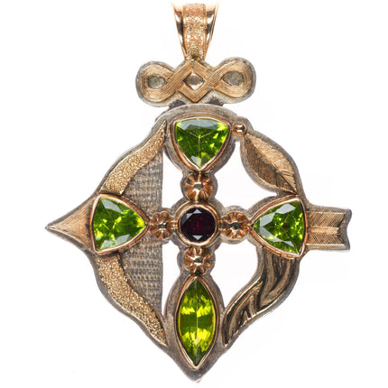 Kenneth Johnson Muscogee/Seminole 14k gold-sterling silver-peridot garnet pendant