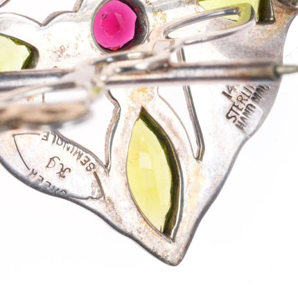 Kenneth Johnson Muscogee/Seminole 14k gold-sterling silver-peridot garnet pendant