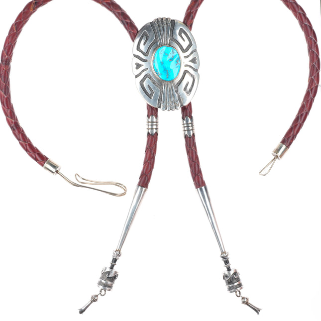large Vintage Thomas/Tommy Singer Navajo sterling silver bolo tie thick cord