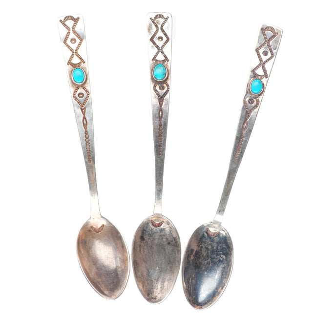 UITA-6 United Indian Traders Assn Navajo sterling silver turquoise spoons (3)
