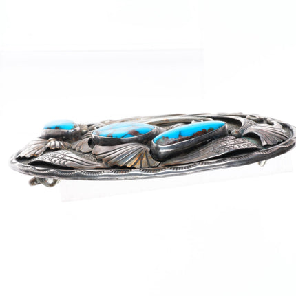 2" Bisbee Turquoise big Navajo sterling silver vintage belt buckle