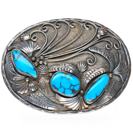 2" Bisbee Turquoise big Navajo sterling silver vintage belt buckle