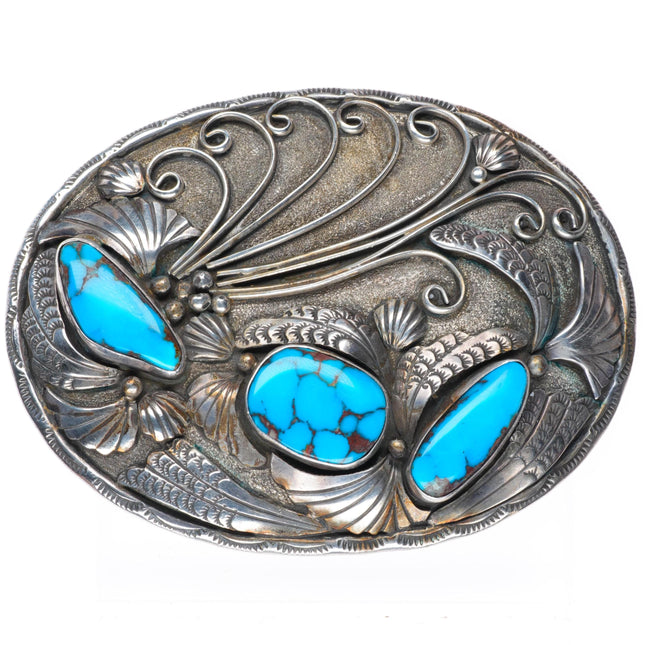2" Bisbee Turquoise big Navajo sterling silver vintage belt buckle