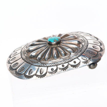 1.5" vintage Navajo sterling silver deep stamped repousse belt buckle turquoise
