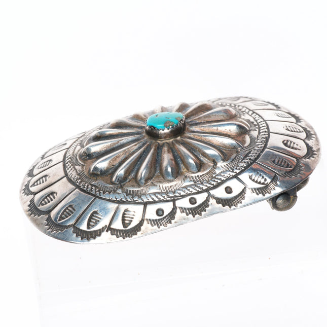 1.5" vintage Navajo sterling silver deep stamped repousse belt buckle turquoise