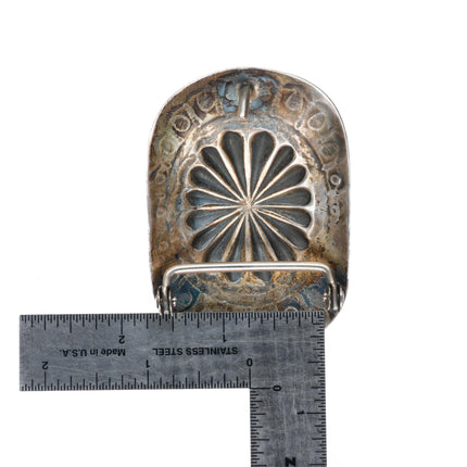 1.5" vintage Navajo sterling silver deep stamped repousse belt buckle turquoise