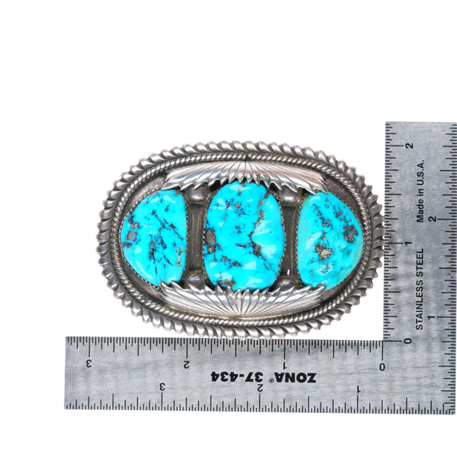 1.25" Robert & Bernice Leekya Zuni sterling silver turquoise 3 stone belt buckle