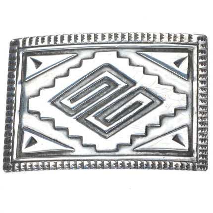 1.5" Vintage Navajo sterling silver deep stamped rug pattern belt buckle