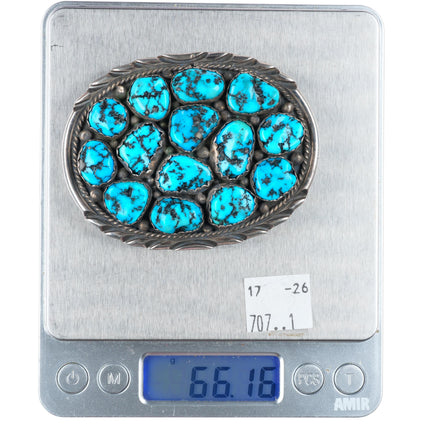 1.5" vintage Spencer Navajo sterling silver turquoise nugget belt buckle
