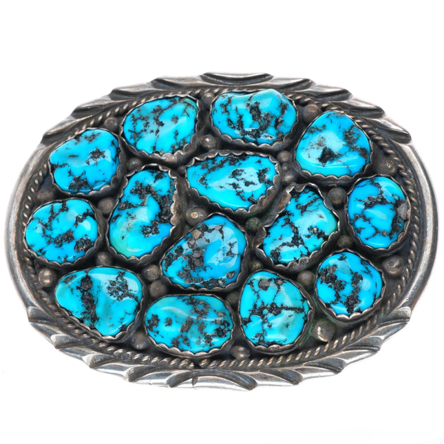 1.5" vintage Spencer Navajo sterling silver turquoise nugget belt buckle