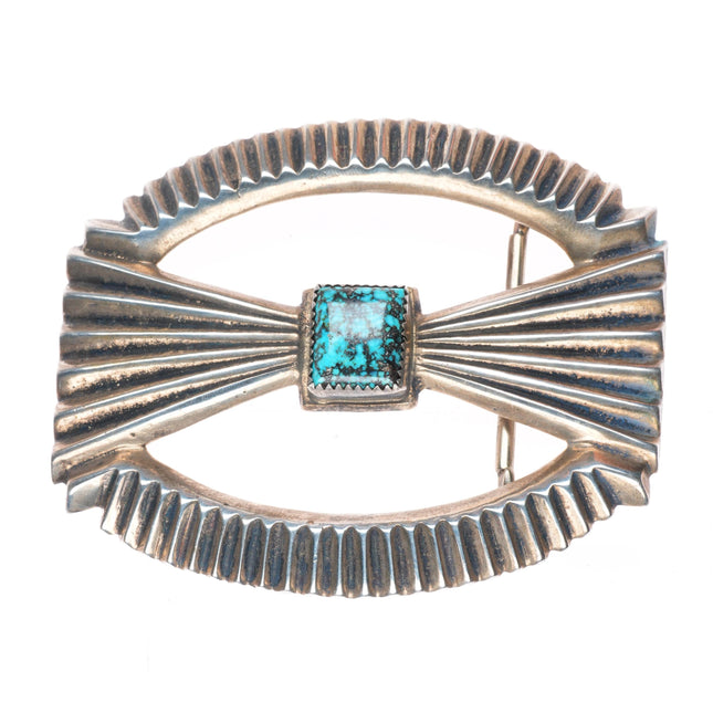 1.5" vintage F.L. Begay Navajo sterling silver high grade turquoise belt buckle