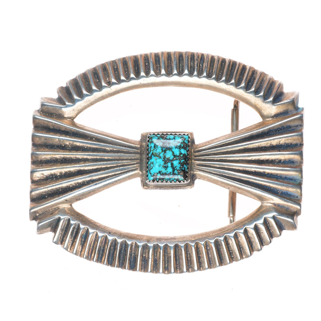 1.5" vintage F.L. Begay Navajo sterling silver high grade turquoise belt buckle