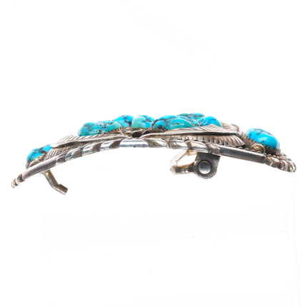 1.75" Vintage KE Navajo sterling silver turquoise feathers belt buckle
