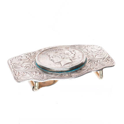 1.5" Vintage Diablo sterling silver US Dollar hand engraved belt buckle