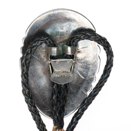 Robert & Bernice Leekya Zuni 14k yellow gold sterling silver turquoise bolo tie