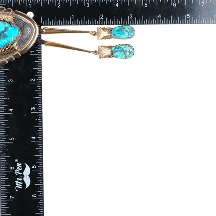 Robert & Bernice Leekya Zuni 14k yellow gold sterling silver turquoise bolo tie